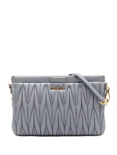 Pre-owned Miu Miu 2010-2026 Matelasse Nappa Frame Clutch With Strap Crossbody Bag In Gray