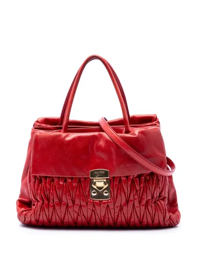 Pre-owned Miu Miu 2010-2026 Matelasse Nappa Lux Bauletto Convertible Handbag Satchel In Red