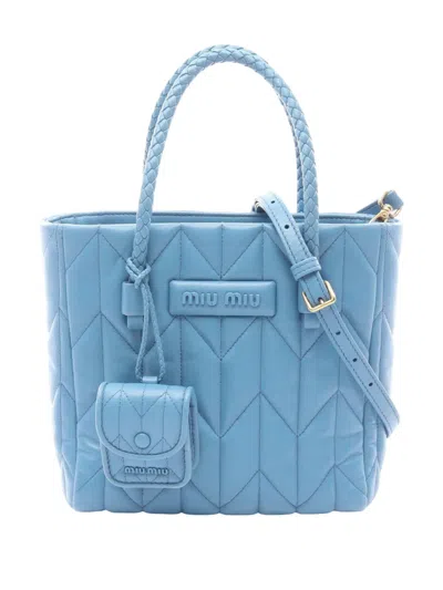 Pre-owned Miu Miu 2010-2026 Matelasse Nappa Satchel In Blue