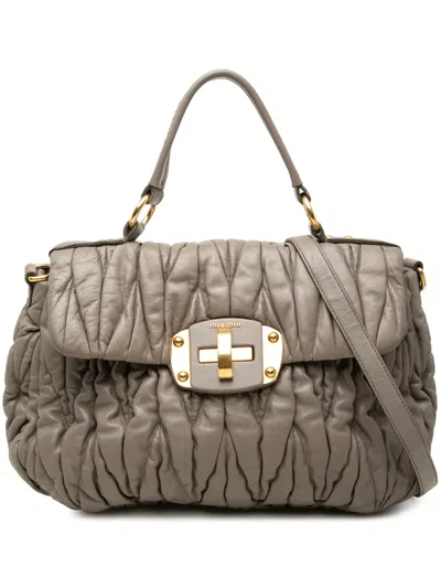 Pre-owned Miu Miu 2010-2026 Matelasse Nappa Satchel In Brown