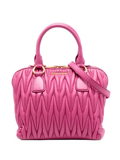 Pre-owned Miu Miu 2010-2026 Matelasse Nappa Satchel In Pink