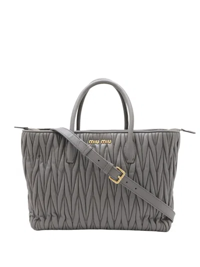 Pre-owned Miu Miu 2010-2026 Matelasse Nappa Satchel Shoulder Bag In Gray