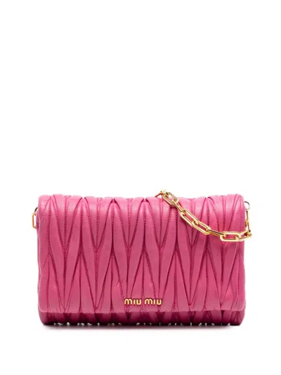 Pre-owned Miu Miu 2010-2026 Matelasse Nappa Wallet On Chain Crossbody Bag In Pink