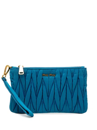 Pre-owned Miu Miu 2010-2026 Matelasse Nylon Clutch Bag In Blue