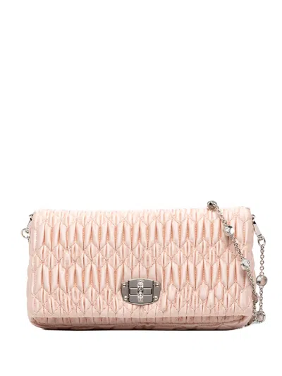 Pre-owned Miu Miu 2010-2026 Matelasse Satin Crystal Chain Satchel In Pink