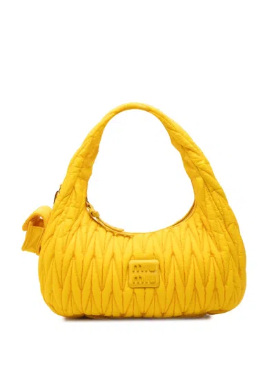 Pre-owned Miu Miu 2010-2026 Matelasse Tessuto Wander Hobo Bag In Yellow