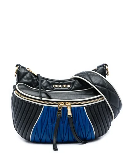 Pre-owned Miu Miu 2010-2026 Matelasse Tricolor Nappa Rider Shoulder Bag In Black