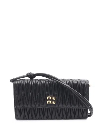 Pre-owned Miu Miu 2010-2026 Matellase Nappa Wallet On Chain Crossbody Bag In Black