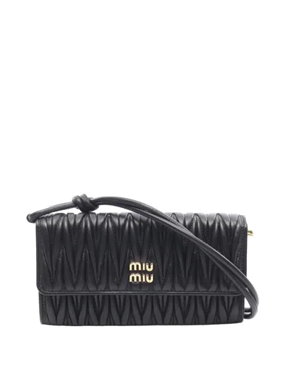 Pre-owned Miu Miu 2010-2026 Matellase Nappa Wallet On Chain Crossbody Bag In Black