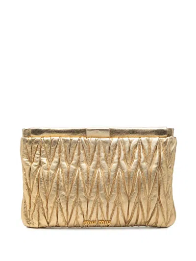 Pre-owned Miu Miu 2010-2026 Metallic Matelasse Nappa Frame Clutch Bag In Gold