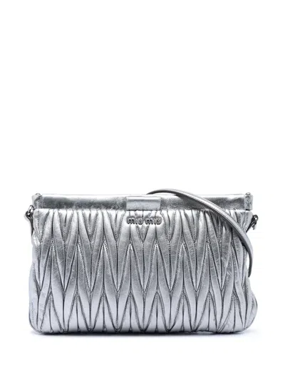 Pre-owned Miu Miu 2010-2026 Metallic Nappa Matelasse Leather Clutch Crossbody Bag In Silver