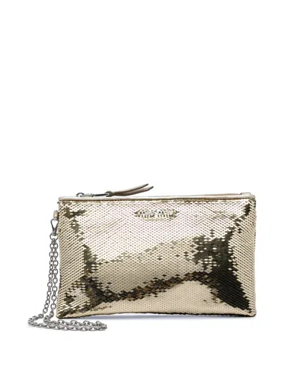Pre-owned Miu Miu 2010-2026 Metallic Sequin Clutch Bag In Gold