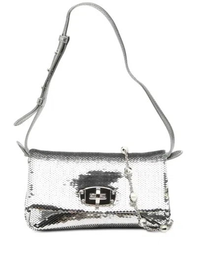 Pre-owned Miu Miu 2010-2026 Metallic Sequin Crystal Chain Satchel In Silver
