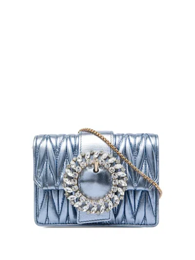 Pre-owned Miu Miu 2010-2026 Mini Matelasse Metallic Nappa Crystal Embellished Crossbody Bag In Blue