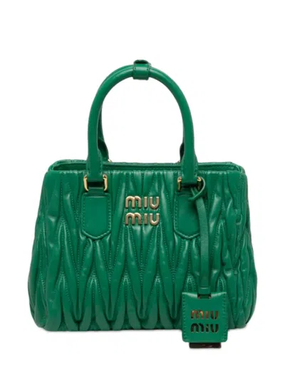 Pre-owned Miu Miu 2010-2026 Mini Matelasse Nappa Satchel In Green