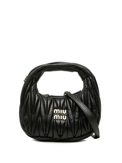 Pre-owned Miu Miu 2010-2026 Mini Matelasse Nappa Wander Bag Satchel In Black