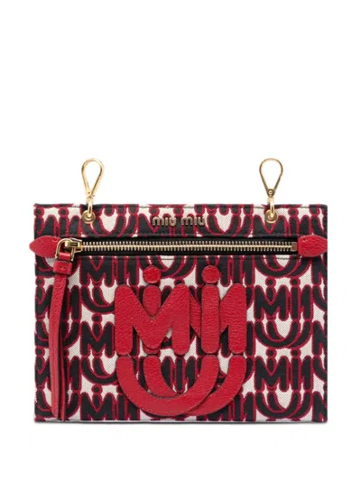 Pre-owned Miu Miu 2010-2026 M/m Paris Emiuticon Jacquard And Goatskin Pouch In Red