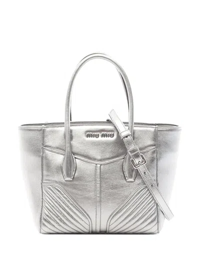 Pre-owned Miu Miu 2010-2026 Nappa Biker Twin Pocket Satchel In Silver