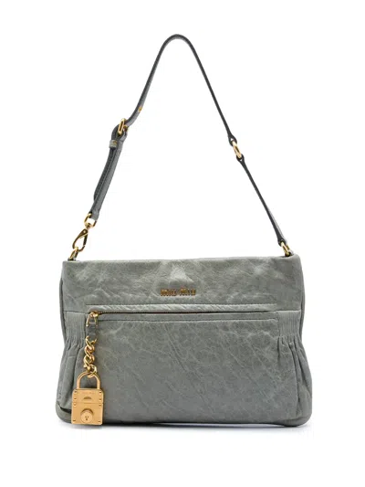 Pre-owned Miu Miu 2010-2026 Nappa Charm Shoulder Bag In Grey