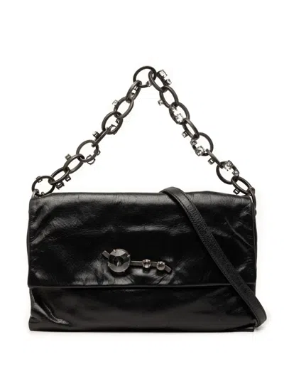 Pre-owned Miu Miu 2010-2026 Nappa Crystal Chain Satchel In Black