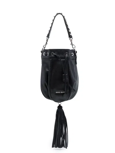 Pre-owned Miu Miu 2010-2026 Nappa Crystal Embellished Handle Bucket Bag Satchel In Black