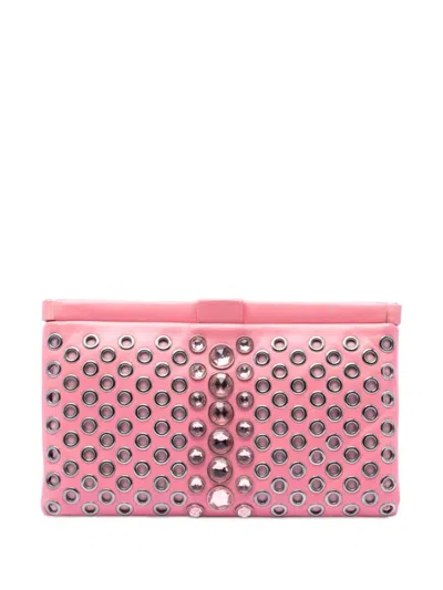 Pre-owned Miu Miu 2010-2026 Nappa Grommet Crystal Embellished Clutch Bag In Pink