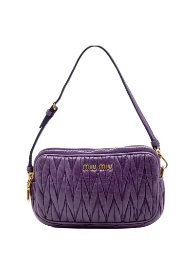 Pre-owned Miu Miu 2010-2026 Nappa Matelasse Double Zip Handbag In Purple