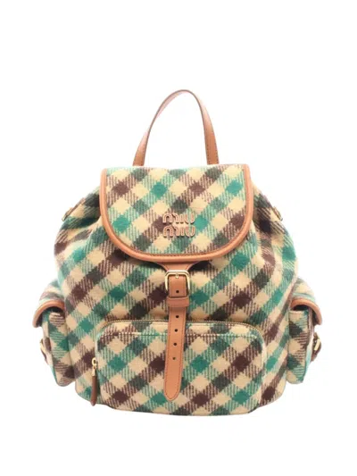 Pre-owned Miu Miu 2010-2026 Plaid Wool Backpack In Green