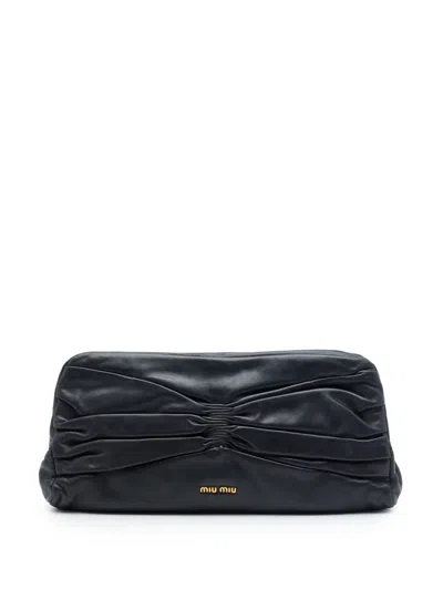 Pre-owned Miu Miu 2010-2026 Pleated Nappa Frame Clutch Bag In Black