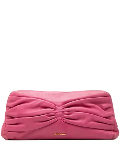 Pre-owned Miu Miu 2010-2026 Pleated Nappa Frame Clutch Bag In Pink