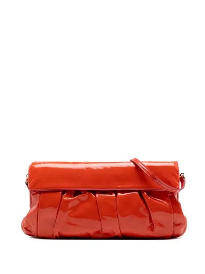 Pre-owned Miu Miu 2010-2026 Pleated Patent Flap Handbag In Orange