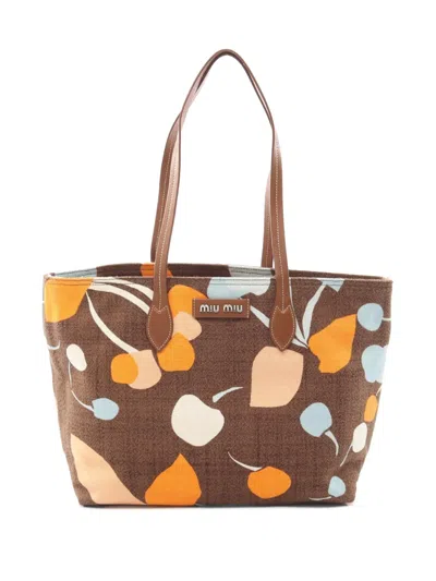 Pre-owned Miu Miu 2010-2026 Printed Canvas Tote Bag In Brown