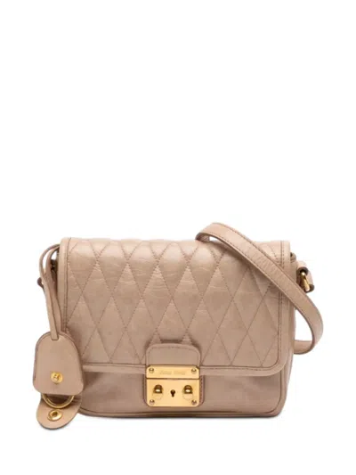 Pre-owned Miu Miu 2010-2026 Quilted Leather Push Lock Flap Crossbody Bag In Neutral