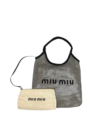 Pre-owned Miu Miu 2010-2026 Raffia Mesh Ivy Tote Bag In Black