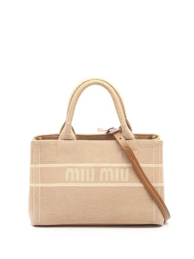 Pre-owned Miu Miu 2010-2026 Small Canvas Logo Satchel In Neutrals