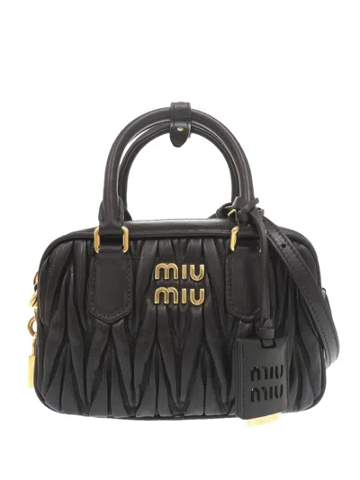 Pre-owned Miu Miu 2010-2026 Small Matelasse Nappa Arcadie Satchel In Black