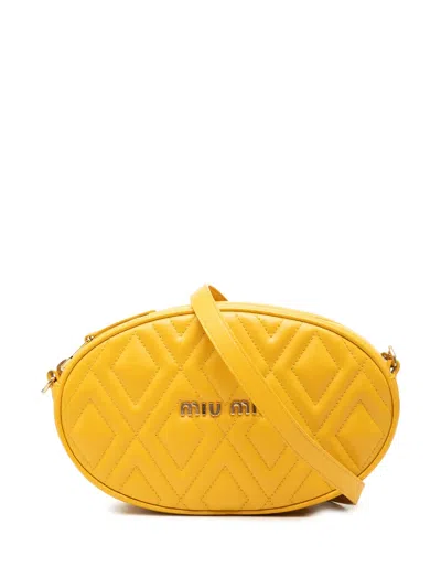 Pre-owned Miu Miu 2010-2026 Small Quilted Leather Oval Camera Crossbody Bag In Yellow