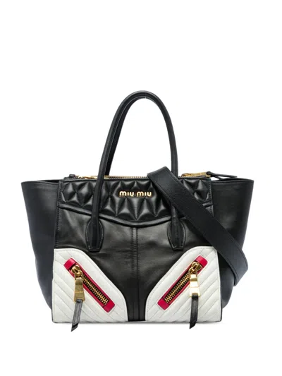 Pre-owned Miu Miu 2010-2026 Small Tricolor Nappa Biker Twin Pocket Satchel In Black