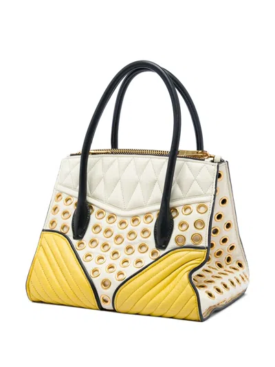 Pre-owned Miu Miu 2010-2026 Small Tricolor Nappa Grommet Biker Satchel In White