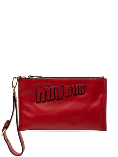 Pre-owned Miu Miu 2010-2026 Soft Calf Logo Clutch Bag In Red