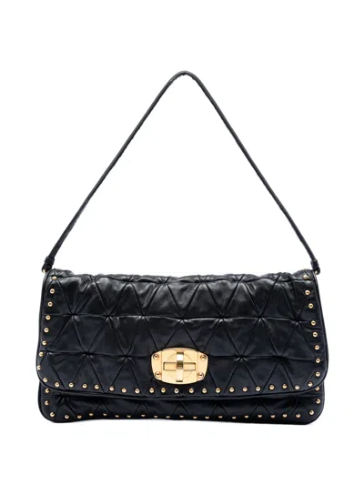 Pre-owned Miu Miu 2010-2026 Studded Matelasse Nappa Shoulder Bag In Black