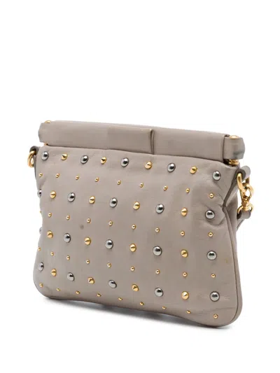 Pre-owned Miu Miu 2010-2026 Studded Nappa Frame Clutch With Strap Crossbody Bag In Grey