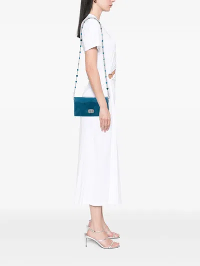 Pre-owned Miu Miu 2010-2026 Suede Crystal Chain Satchel In Blue