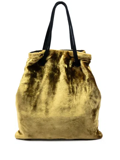 Pre-owned Miu Miu 2010-2026 Velvet Tote Bag In Gold