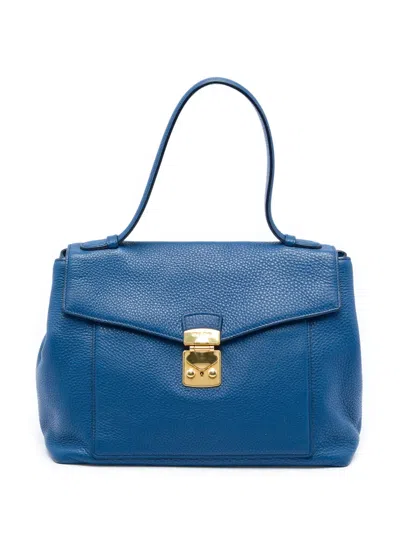 Pre-owned Miu Miu 2010-2026 Vitello Daino Top Handle Bag Handbag In Blue