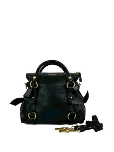 Pre-owned Miu Miu 2010-2026 Vitello Lux Bow Satchel In Black