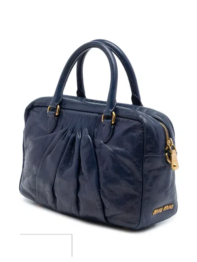 Pre-owned Miu Miu 2010-2026 Vitello Lux Pleated Satchel In Blue