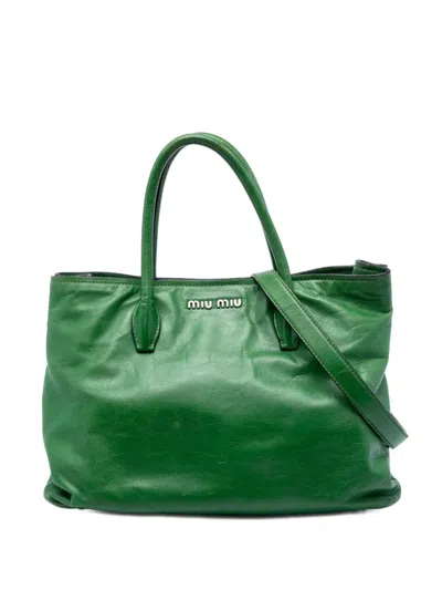 Pre-owned Miu Miu 2010-2026 Vitello Shine Satchel In Green