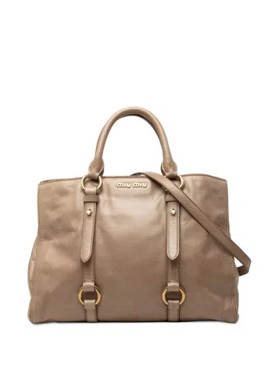 Pre-owned Miu Miu 2010-2026 Vitello Shine Satchel In Neutrals