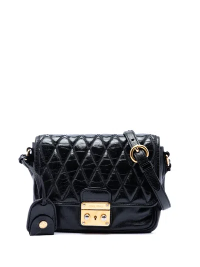 Pre-owned Miu Miu 2010-2026 Vitello Shine Trapu Crossbody Bag In Black